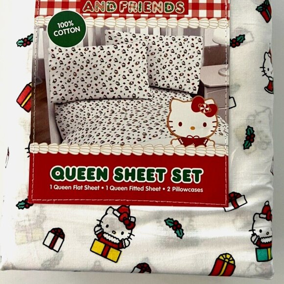 Hello Kitty Christmas Gifts QUEEN Size Cotton Sheet Set (SANTA) 100% cotton - Picture 1 of 5